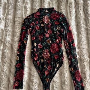 Forever 21 Black Floral Bodysuit